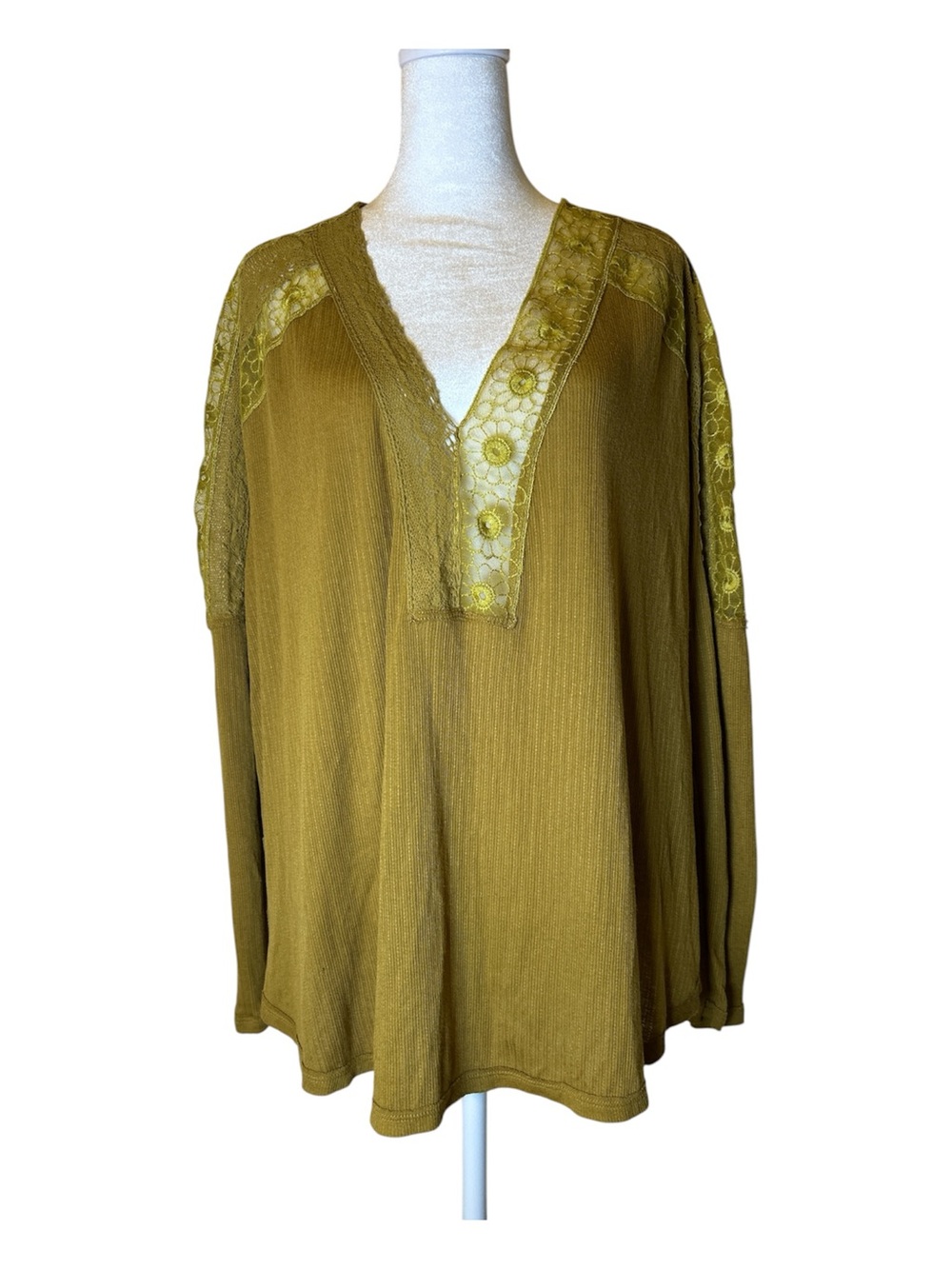 Free People Olive Lace-Trim V-Neck Tunic